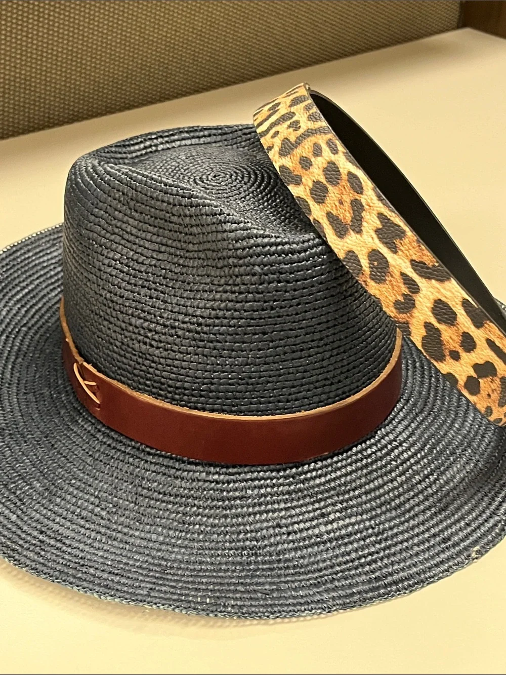 Nataliya Nova Luxury Wide-Brim Woven Straw Luisa Hat - Navy w/ bands